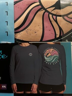 Salt Life Women's Long Sleeve Swim Tee in Navy with Sunset Wave Emblem